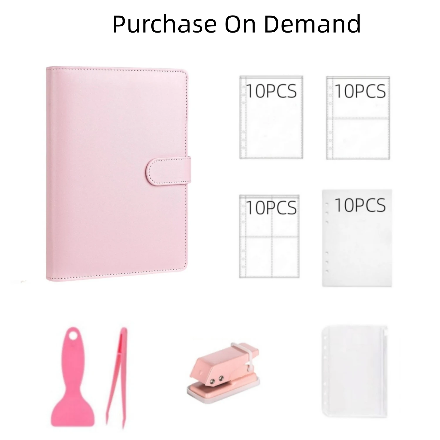 A5 PU Leather 6 Ring Binder Set Refillable Notebook Budget Binder Cover with Magnetic Buckle for School Office Travel Photocard