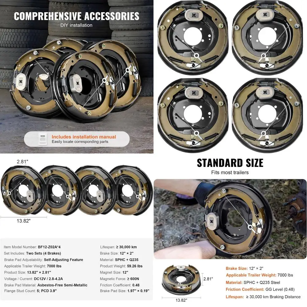 

Electric Trailer Brake Assembly, 12" x 2", 2 Pairs Self-Adjusting Electric Brakes Kit for 7000 lbs Axle, 5-Hole Mounting, Backin