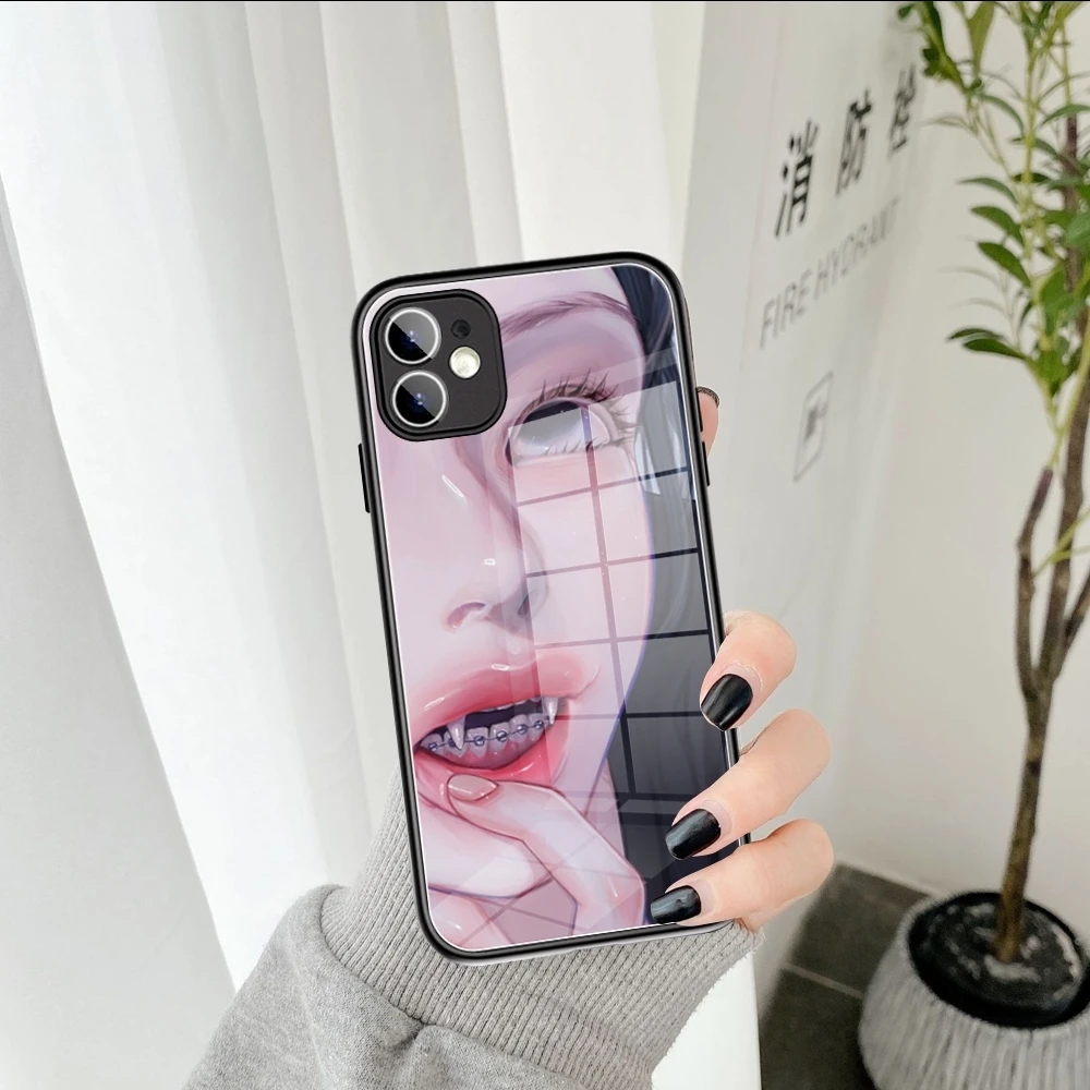 Ins Woman Girls  Phone Case Tempered Glass FOR IPhone15  14 13 11 12 Pro 8 7 Plus X 13 Pro MAX XR XS MINI Covers