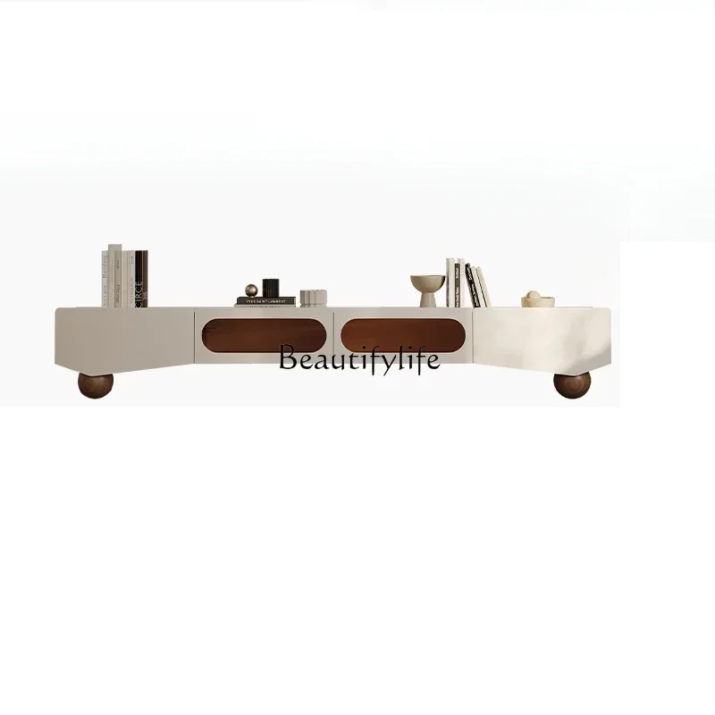 

NEWModern simple TV cabinet floor-to-ceiling living room household cream wind white