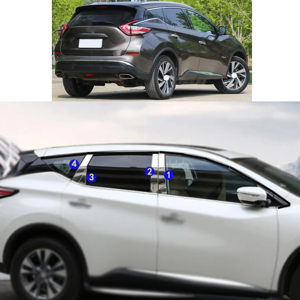 Car Sticker Garnish Pillar Window Middle Strip Trim Frame Hoods For Nissan Murano 2015 2016 2017 2018 2019 2020 2021