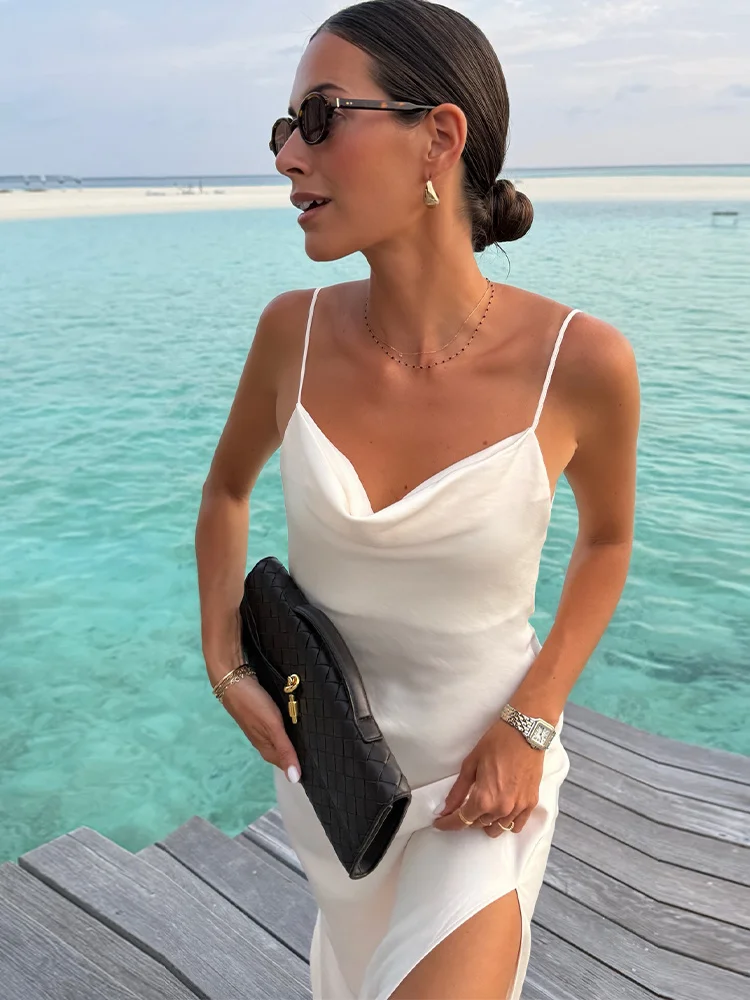 Tief Ausgeschnittenes Seitlich Geschlitztes Langes Kleid Damen Sexy Ärmelloses Rückenfreies Plissiertes Party-Abendkleid Charmantes Damenkleid Vestidos Longo – Detail 20