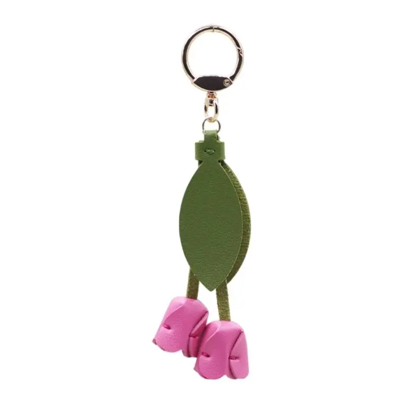 P9FE Trendy Tulpen Schlüsselanhänger Taschenanhänger Stil Robustes PU-Metall Modeschmuck Geschenk – Detail 8