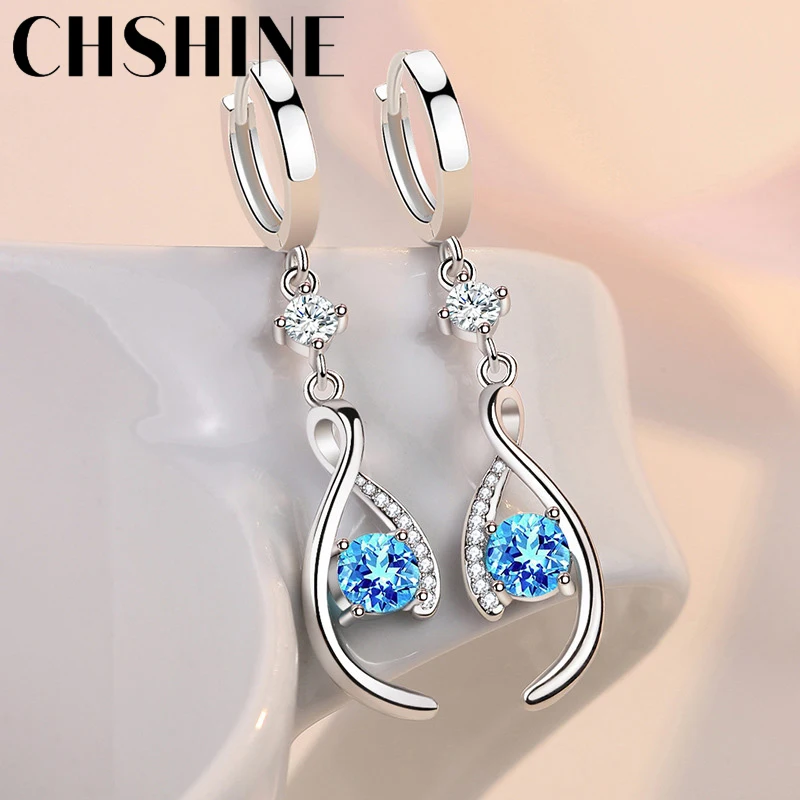 CHSHINE 925 Sterling Silver Love Interweave Blue AAA Zircon Kolczyki dla kobiet Prezenty ślubne Biżuteria modowa