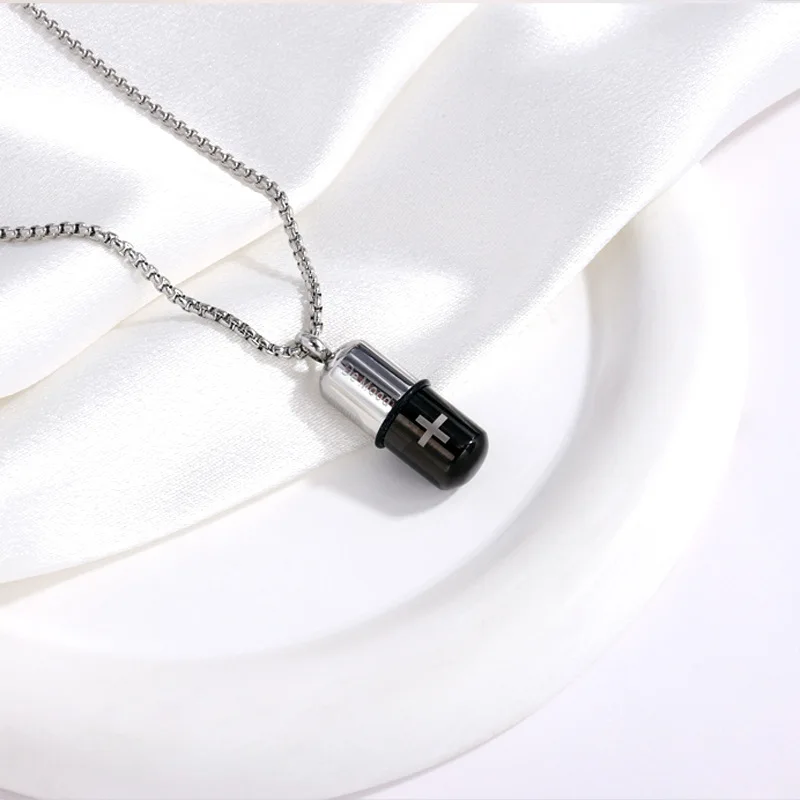 

pill necklace for Men Women,Cross Engraved,Cremation Urn Pendant,Perfume Holder,Ashes Vial Keepsake Memorial Jewelry