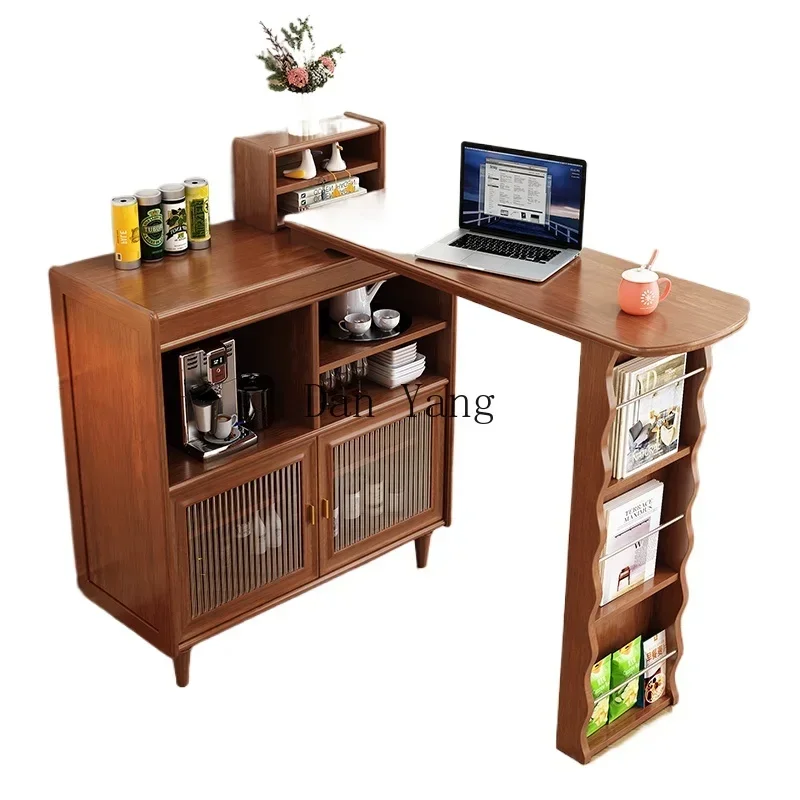 YJ walnut solid wood bar table household leisure retractable small apartment partition narrow island table dining side cabinet