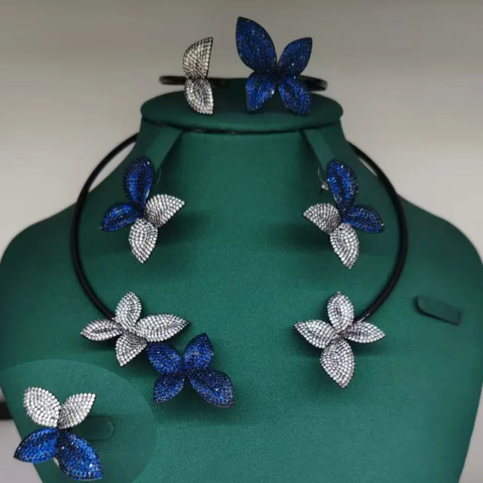 zlxgirl Classic AAA cubic zircon flower necklace with earring jewelry set for women's bridal bijoux fine Women bangle ring