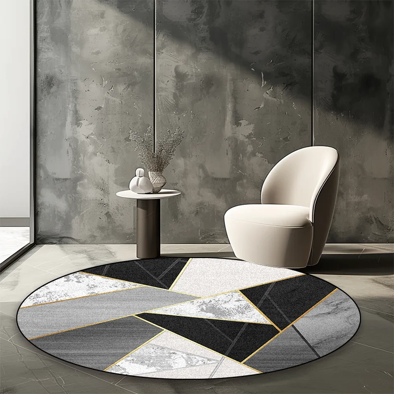 Modern Abstract Round Carpet Living Room Geometric Pattern Decor Area Rugs Coffee Tables Office Chair Non-slip Mats Customizable