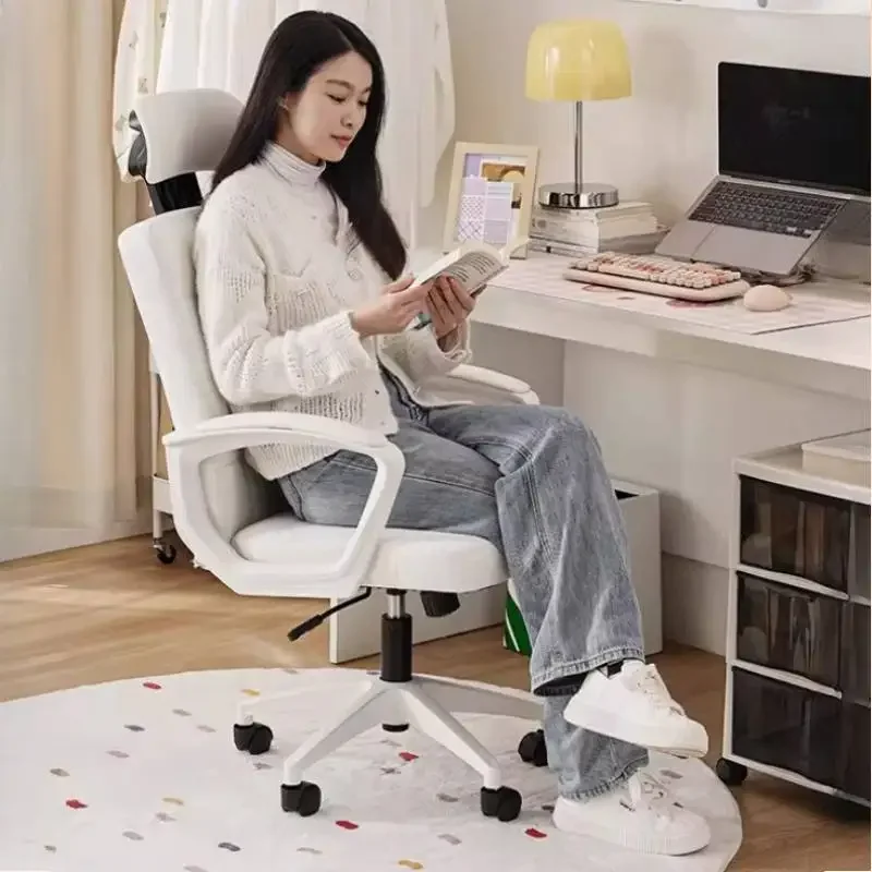 Silla de oficina beige con reposacabezas, reclinable, extragrande, para ordenador, con brazos, diseño de escritorio, mobiliario de oficina