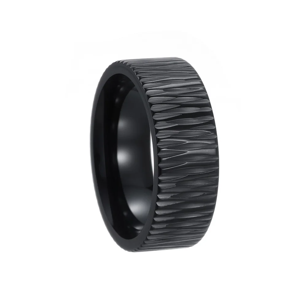 Diagonaler Rillenring für Männer, goldfarben, Edelstahl, strukturiertes Band, gerillter Statement-Ring, geometrischer linearer Schmuck – Detail 7