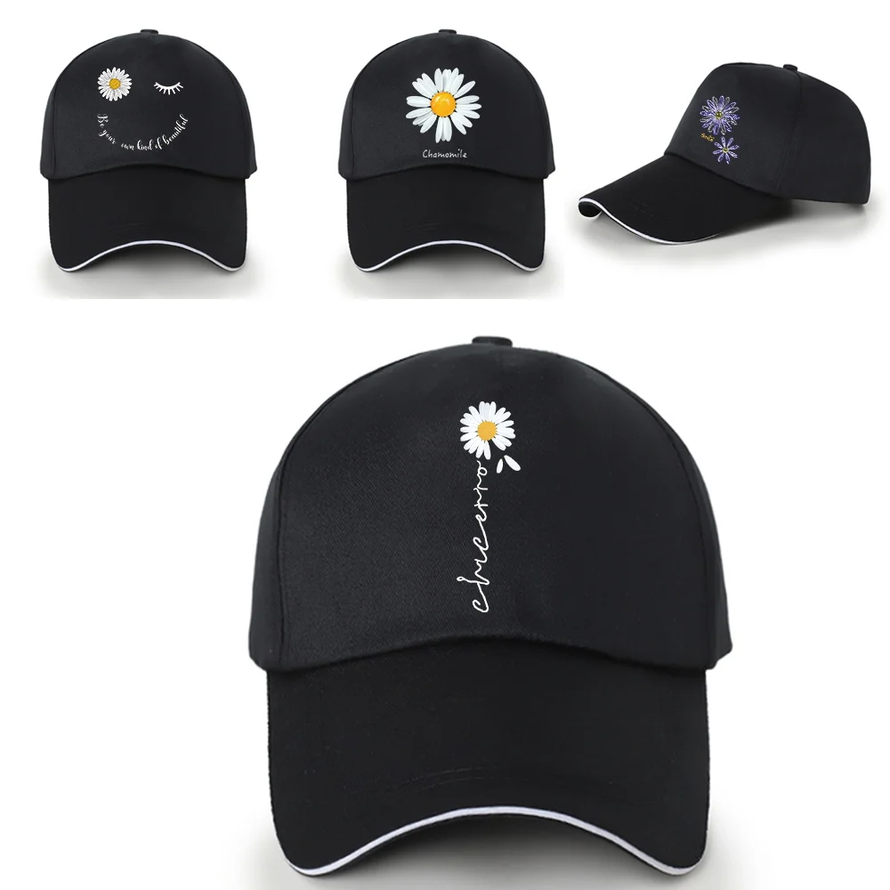 

Unisex Baseball Caps Outdoor UV Protection Sun Hat Sport Hip Hop Snapback Caps Summer Golf Hats for Men Black Cap Daisy Pattern