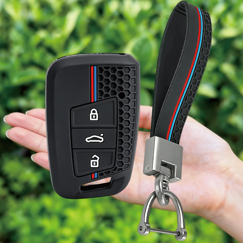 Silicone Car Remote Key Cover For Volkswagen VW Magotan Passat B8 For Skoda Superb A7 Protected Shell Fob Accessories Keychain