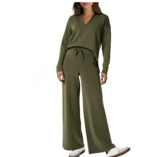 Nieuwe Dames Lange Sve Casual Broek Set Pendelen Herfst Winter Dstring Faion Pure Kleur Lage Taille Paraplu Been Sle