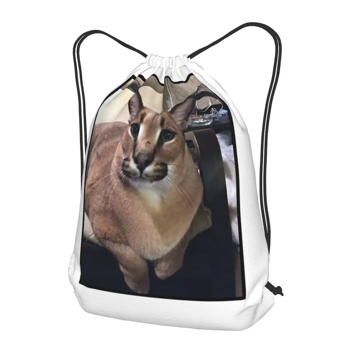 

Big Floppa Animal Cat Backpacks Casual Drawstring Bags Shoes Bag Book Bags for Man Woman Students