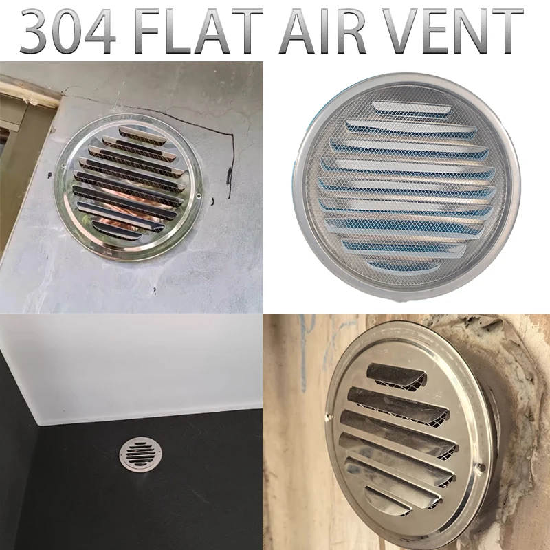 304 Stainless Steel Flat-Head Wind Cap for Exterior Wall Air Outlet, Range Hood Exhaust Pipe, Round Rainproof, Mosquito-Proof, Rodent-Proof Cover, Round Ventilation Plate, Exhaust Vent, Ventilation Panel, Louver, Air Outlet, Yacht Marine Hardware Accessories, Ventilation Panel, Louver, Air Outlet