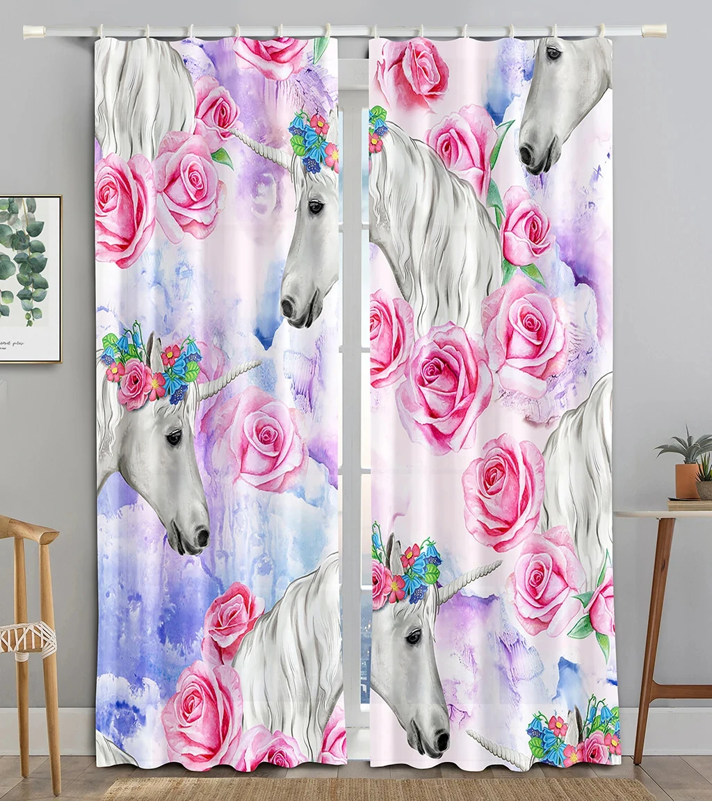 Rose Flower Red Deer Cute Pig Panda Tiger Leaf High Shading Curtain for Boys Girls Room Living Animal Patterns Room Curtain