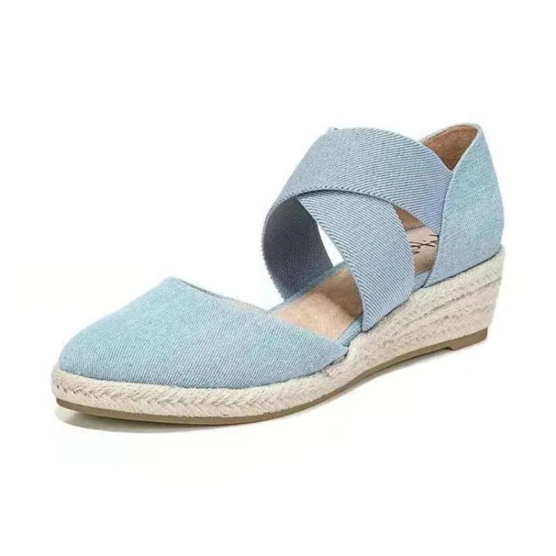 Women Sandals Summer Fashion Solid Color Casual Cross Belt Casual Wedge Sandal Fashion Outdoor Beach Ladies Shoes