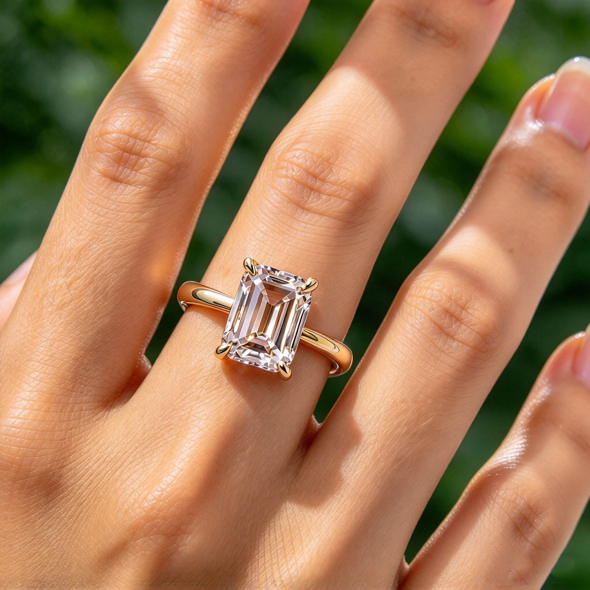 3ct Emerald Cut Moissanite Ring 14K GF Contains 5% 14K gold Simple Design Perfect for Daily Commute Classic Jewelry for Women
