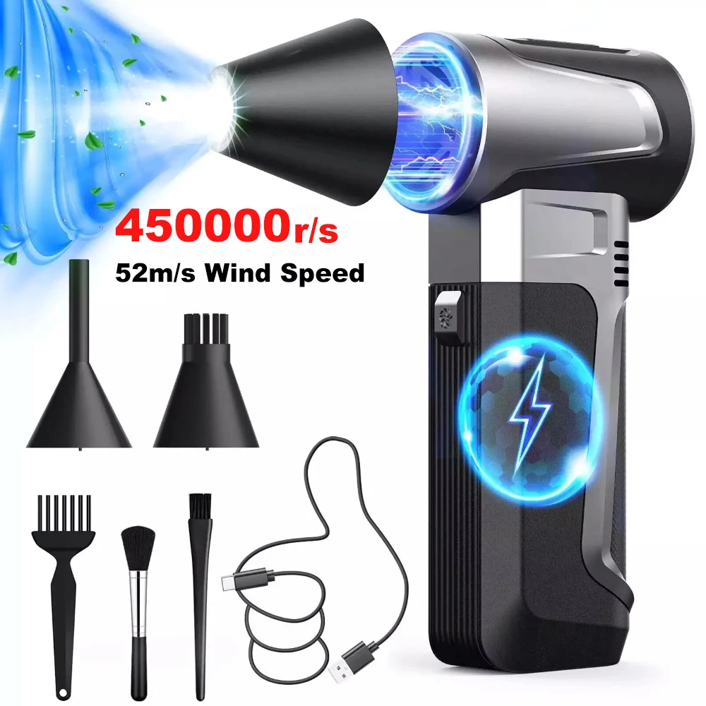 

450000RPM Electric Air Duster Gear Adjustable Turbo Jet Fan Type-C Charging Car Fan Cleaning Blower Tool Portable Blowing Snow