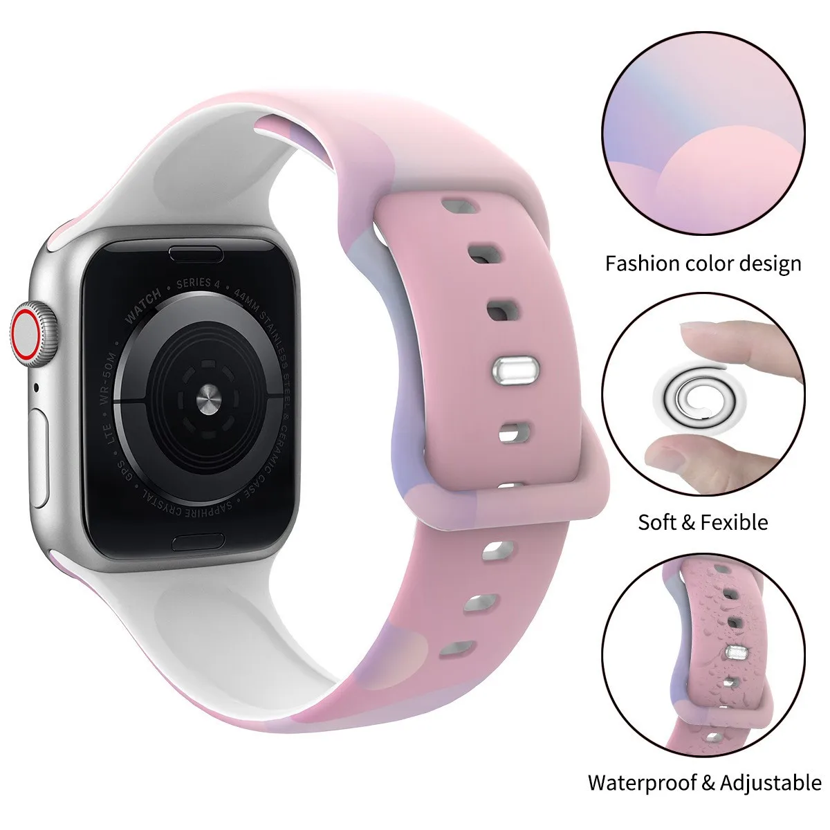 Fashion Aurora Silicone Strap for Apple Watch Ultra 49mm Band 45 44 38 40 41 46 42mm Bracelet iWatch Series 12 11 10 9 8 7 6 5 4 - view 3