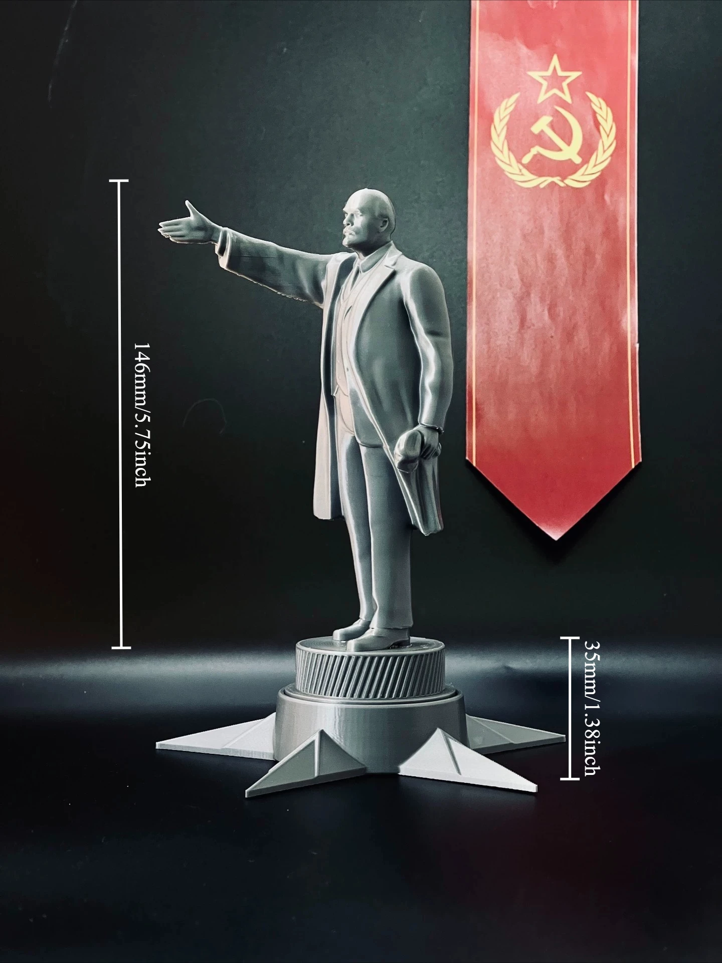 180mm Lenin Figurine, Five-pointed Star Base 3D Printed Soviet Sculpture Model, DIY Self-assembly Figurine Craft Gift