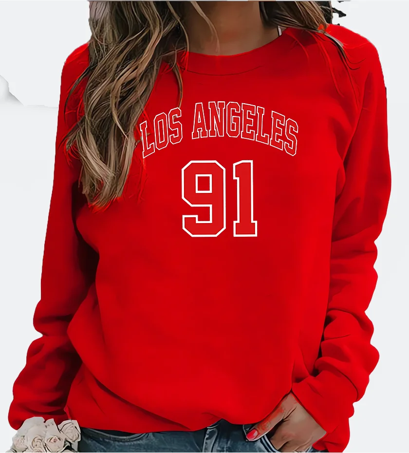 Feminino europeu los angeles carta impressa moletom com capuz tripulação-pescoço streetwear moletom estético rua moda casual outerwear