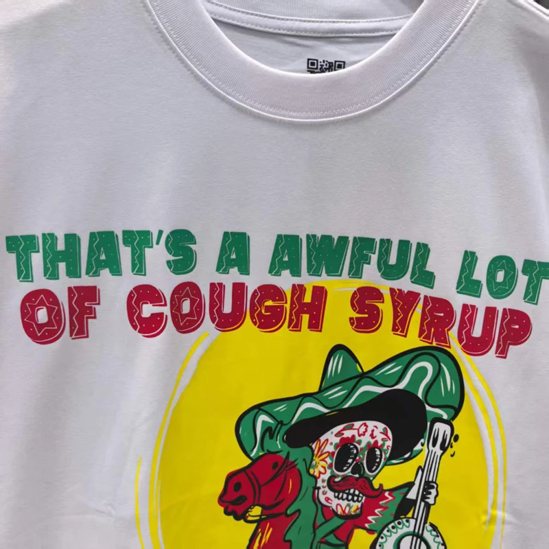 That's A Awful Lot of Cough Syrup Skeleton Knight Print T Shirt Men Women High Quality Loose Streetwear T-shirt QR Code Tag view 4