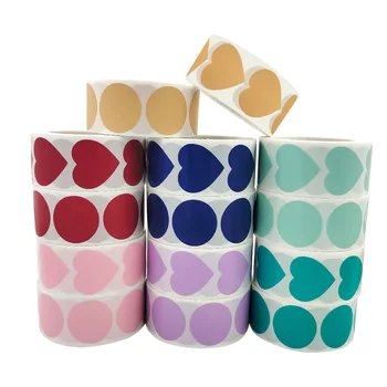 500 pçs redondo coração em branco adesivo feito à mão 1 polegada lago azul rosa papel adesivos de papelaria adesivos festa presente decorações etiquetas