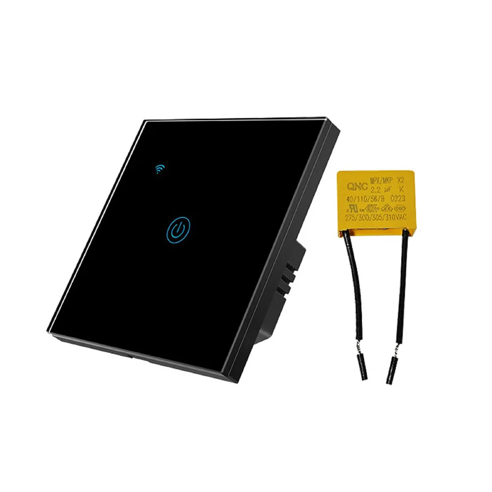 

Умный Wi-Fi выключатель света Tuya, 1-клавишный, настенный, для ЕС, из закаленного стекла, со встроенным синим и красным LED-индикатором состояния (вкл/выкл)