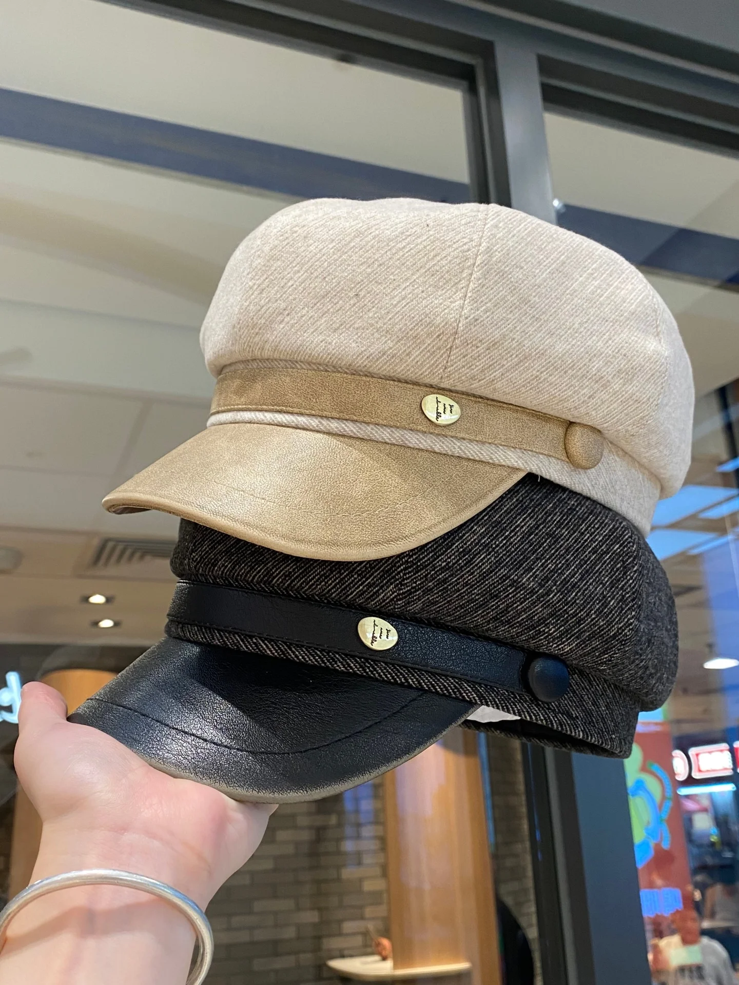 retro-metal-trimmed-leather-brim-octagonal-beret-hat-women's-autumn-winter-newsboy-cap-fashionable-versatile-face-slimming