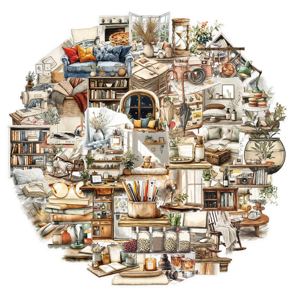 50PCS Home Art Theme Series Sticker Set DIY Phone Case Laptop Guitar Computer Transparent Decorative Stickers