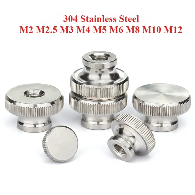M2 M2.5 M3 M4-M12 304 Stainless Steel Through-hole Blind Hole Screw Nut Hand Twisted High Head Knurled Thumb Hole Blind Hole Nut