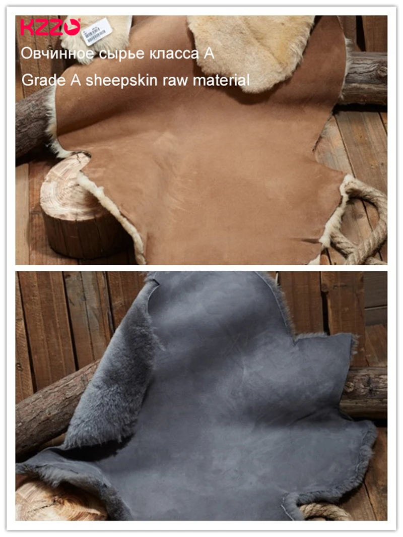KZZO Size 37-48 Australia Classic Real Sheepskin Suede Leather Men Sheep Wool Fur Lined Winter Short Ankle Snow Boots Grey Shoes