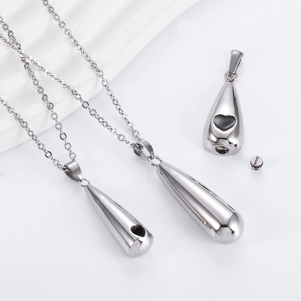 1pc Tear Drop Keepsake Ashes Urn Pendant Memorial Heart Necklace with Screw Open and Close Cremation Jewelry