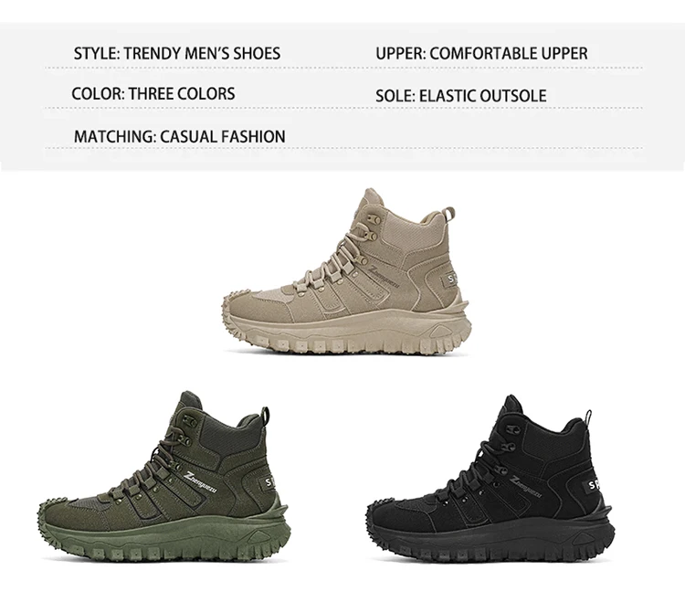 Herren-High-Top-Wanderstiefel in großen Größen, modisch, mit komfortablem Futter, flexibler und dicker Sohle, hervorragendem Grip, geeignet für Outdoor-Wanderungen, Trekking, Camping und andere Aktivitäten. – Detail 5