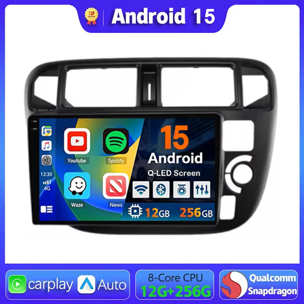 

Car Raido Android 15 For Honda Civic EK3 EK4 EK9 1995-1999 Navigation Multimedia Video Player Auto Carplay Autoradio Audio QLED