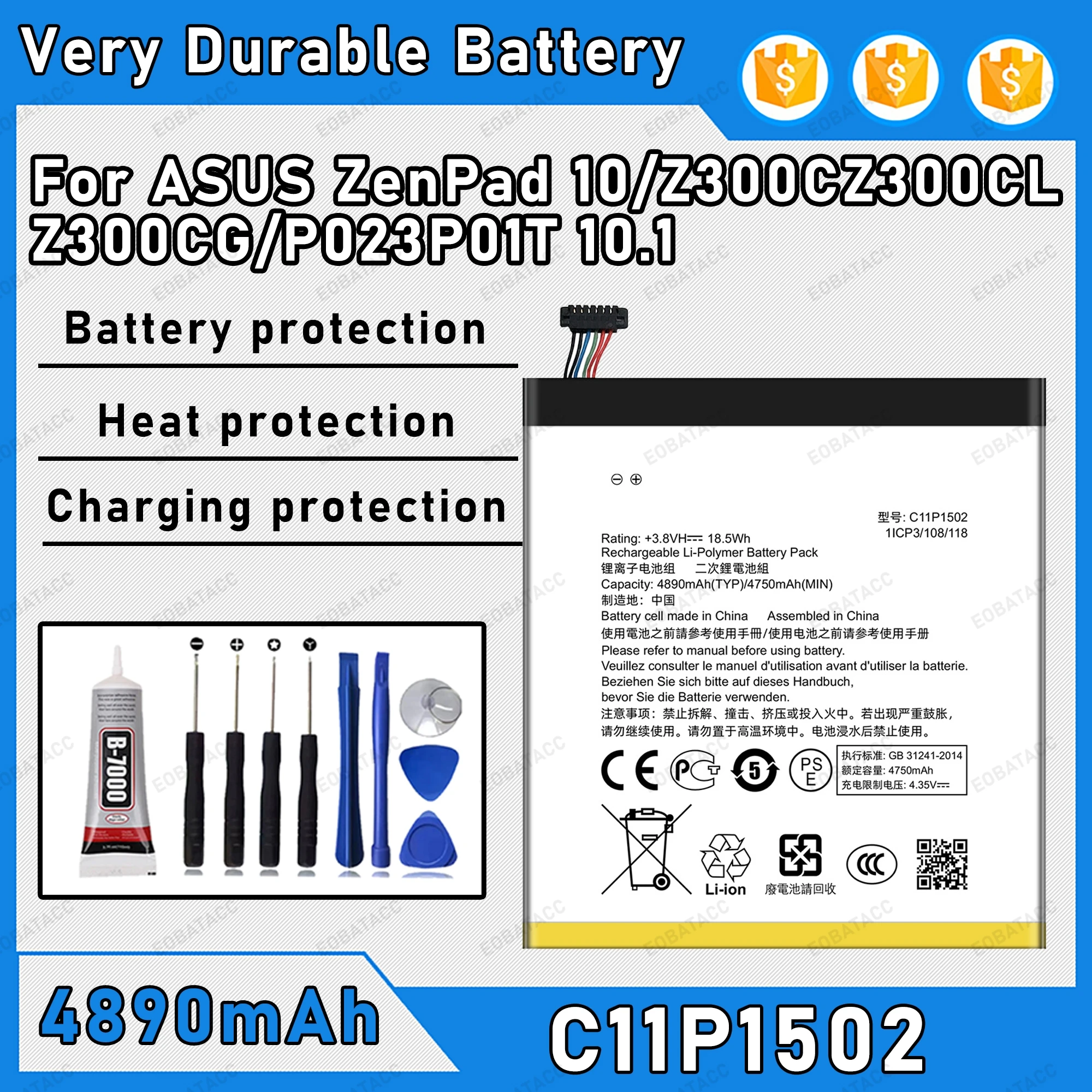 

4890mAh 100% New C11P1502 Battery For ASUS ZenPad 10/Z300CZ300CL Replacement Bateria+Free Tools