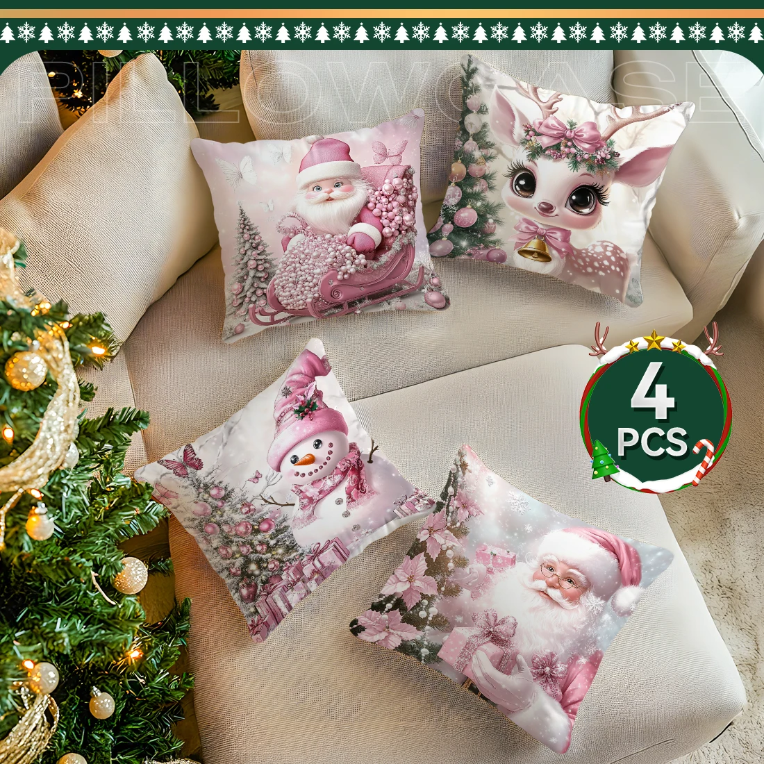 

Pink Christmas Dwarf Decorative Cushions Pillowcase Polyester Cushion Cover Throw Pillow Sofa Decoration Pillowcover
