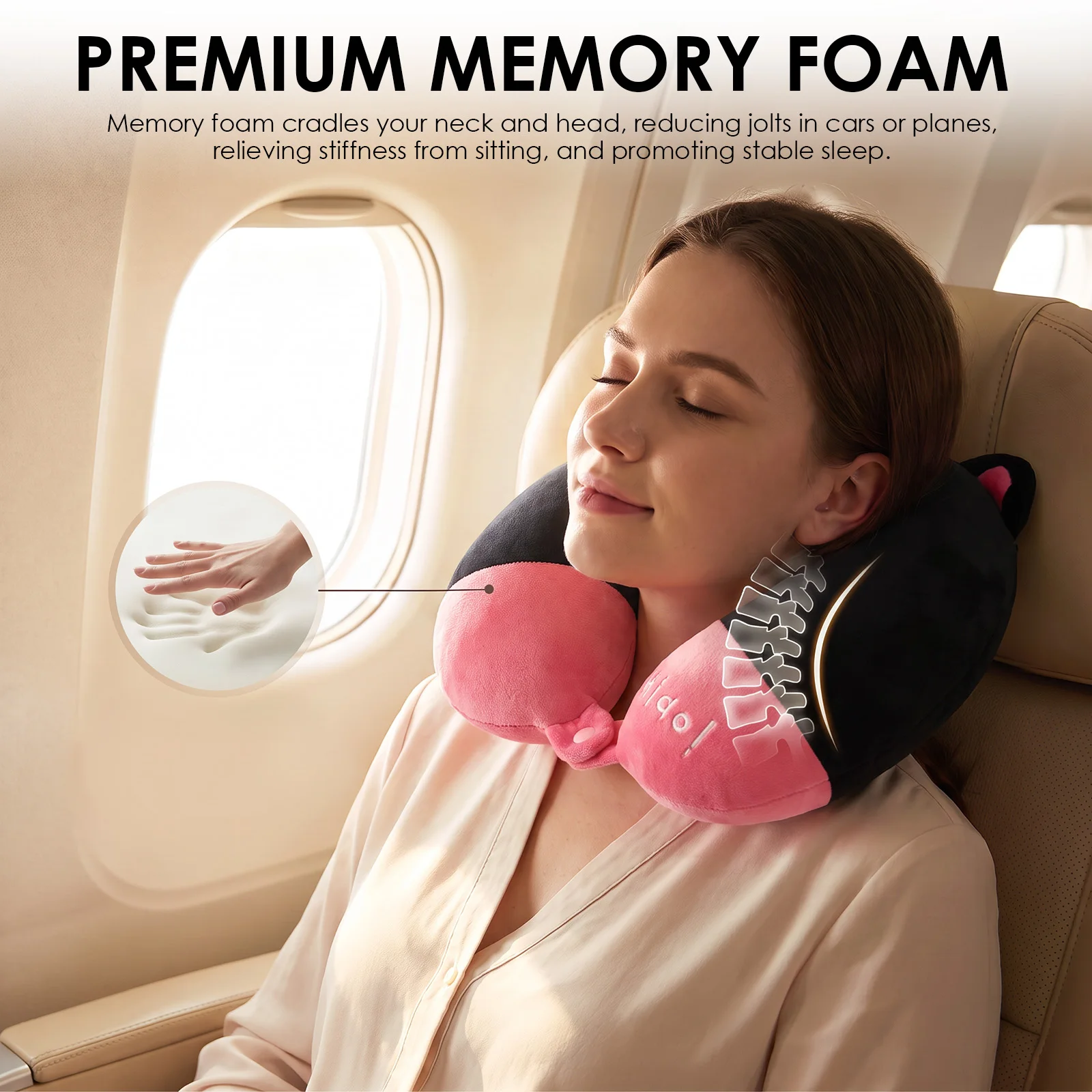 U-Shaped Pillow Memory Foam Travel Pillow Support Neck and Head Car Airplane Office Sleeping to Relieve Fatigue