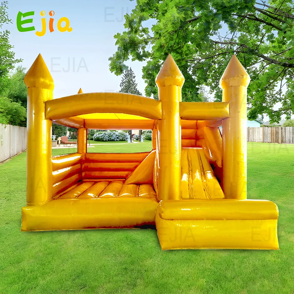 

Large Golden Bounce House, 15ft Outdoor Inflatable White Bounce House Castle for Kids Party Wedding Family Jumping Castle Slide