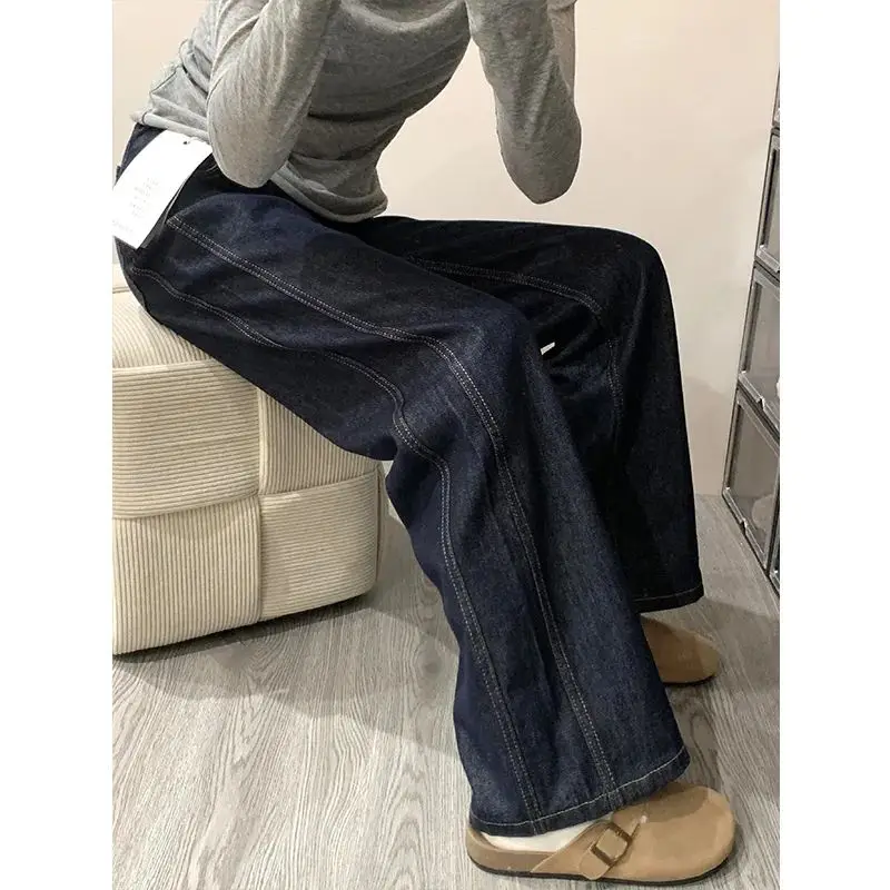 

Джинсы Deep Blue Retro с высокой талией, прямого кроя, для женщин, свободные, но облегающие, с широкими штанинами и длиной в пол.