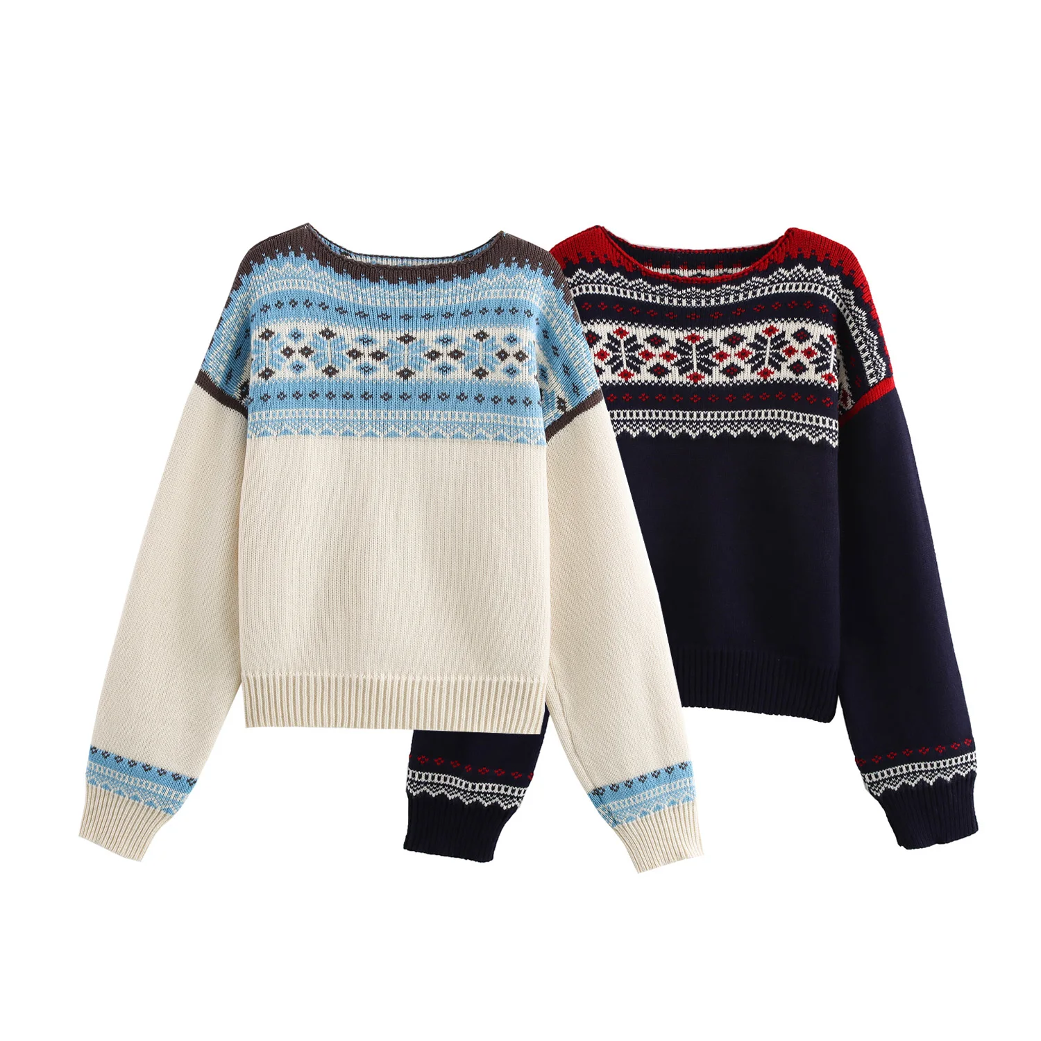 ZBZA Autumn New Faionable Casual Vintage Overhead Knitted Sweater Women's Street Sle round Ne Polyester Fiber