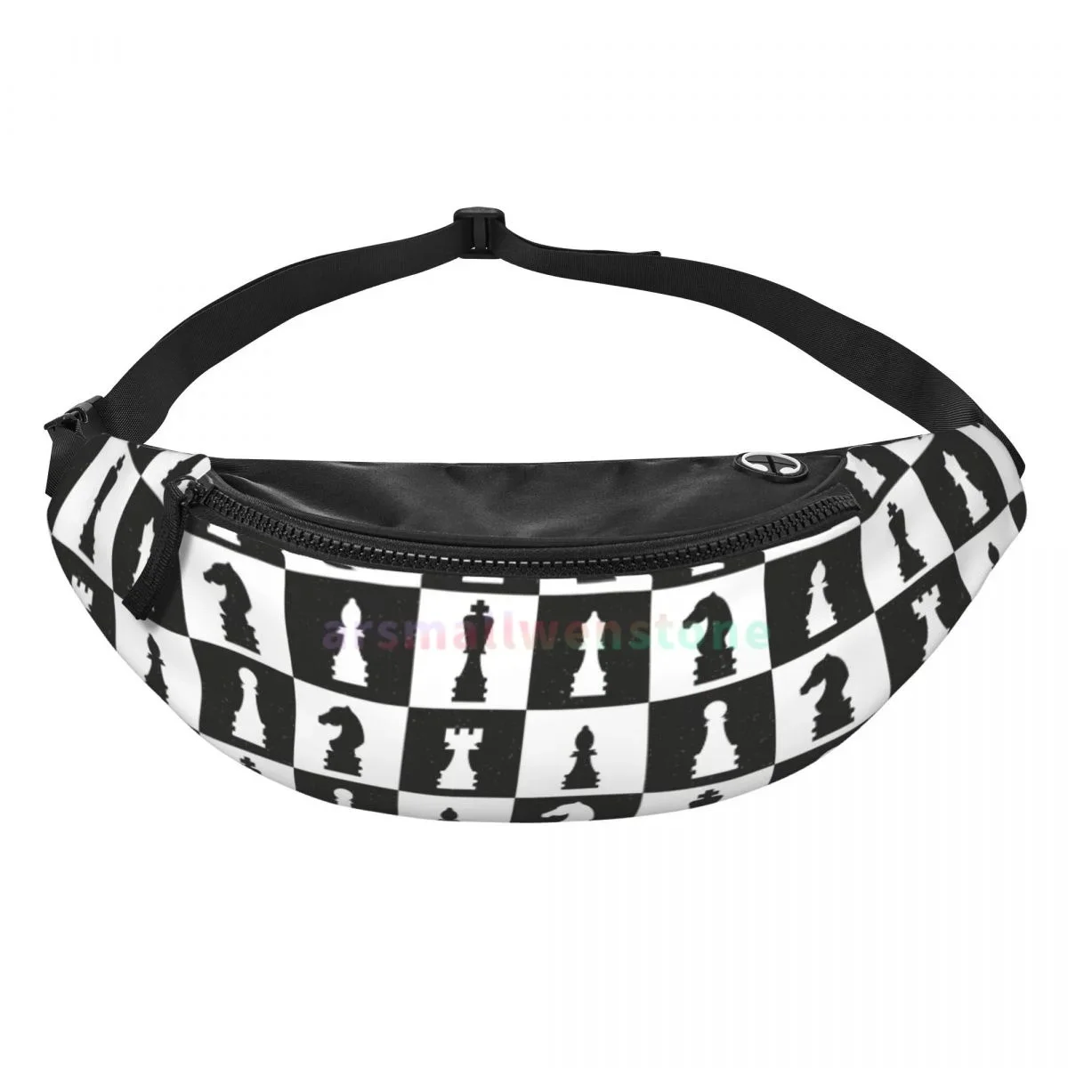 Black And White Grid Waist Bag with Headphone Hole Belt Bag Fashion Hip  Bag for Outdoor Casual Travelling Hiking Cycling