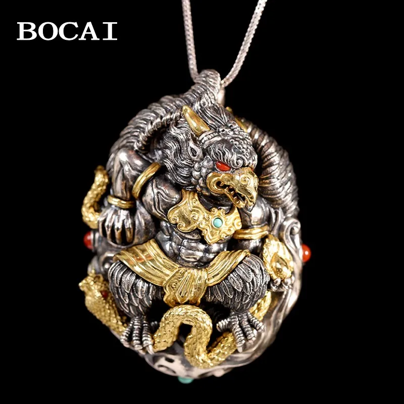 BOCAI New S925 Sterling Silver Retro Personalized Dapeng Golden Winged Bird Pendant Men's and Women's Style