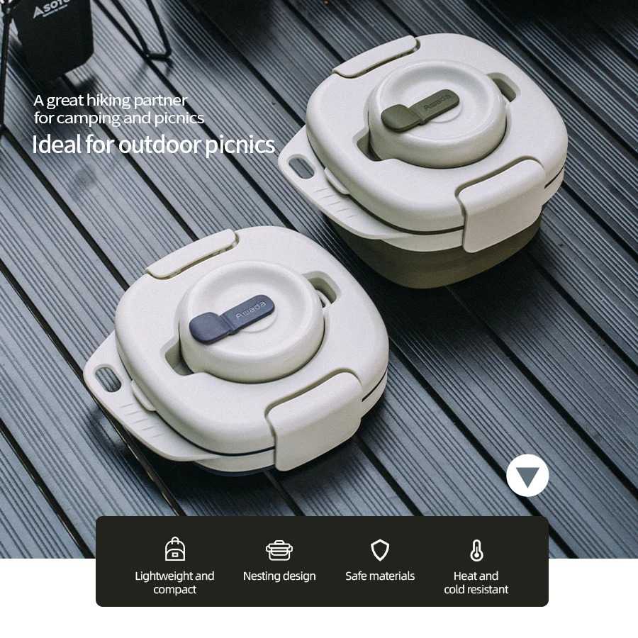 

Дорожный набор Awada, силиконовая чаша для кемпинга, переносная складная чаша, чашка, ложка, уличная интегрированная посуда для хранения