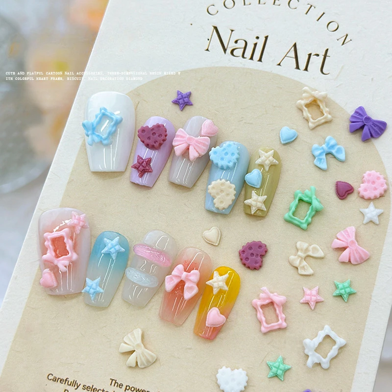 

50Pcs Korean Resin Nail Biscuit Cute Designs Charms Flatback Multi-Shapes Nail Art Rhinestones Manicure Decorations 3D