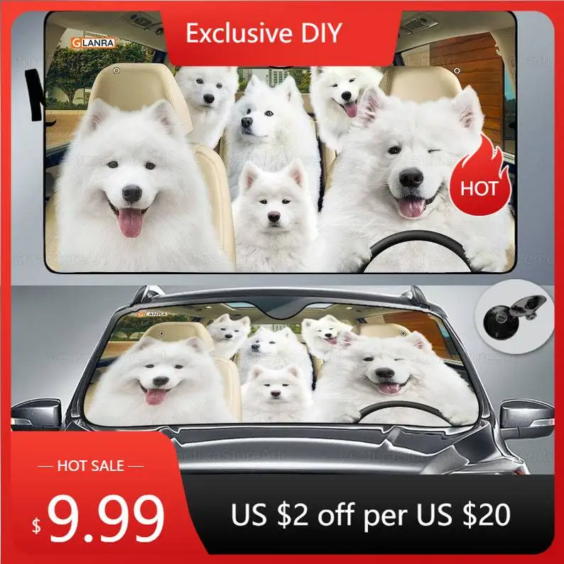 Samoyed Family Car Sun Shade, Windshield Sun Shade, Samoyed Gifts, Car Auto Sun Shade, Cute Car Accessories, Samoyed Sun Protect