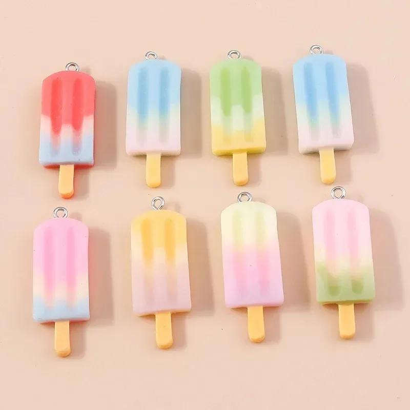 10Pcs Candy Color Kawaii Cartoon Ice Cream Popsicle Resin Charms Pendants DIY Accessories for Bracelet Necklace Jewelry Making view 4