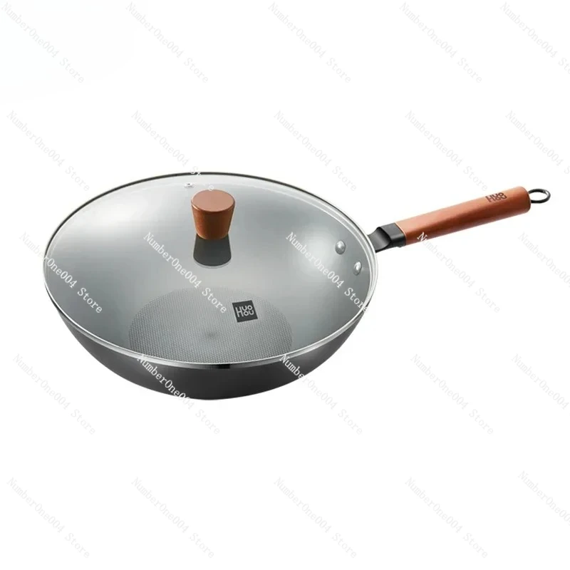 Utensilios de cocina Wok de hierro refinado, olla antioxidante sin recubrimiento, sartén antiadherente, cocina de inducción, estufa de Gas