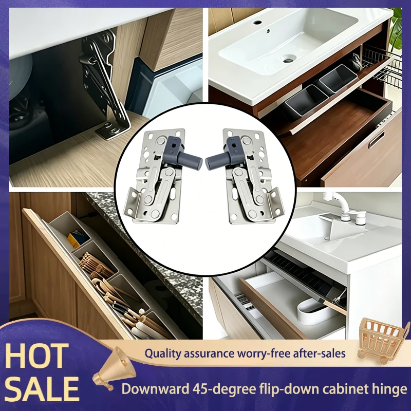 

45 Degree Downward Opening Hinge With Soft Close Damper Spring Adjustable Metal Bracket For Sink Cabinet Shoe Storage Hardware